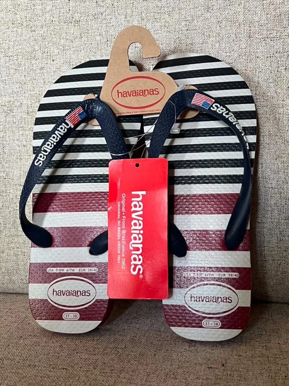 Havaianas Stripe Red White Blue Flip Flops 7/8W 6/7M
